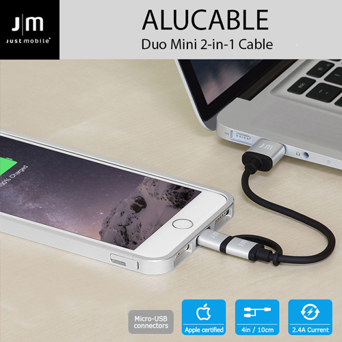 AluCable Duo mini 2-in-1 Cable with Lightning & micro-USB connectors (4in/10cm)