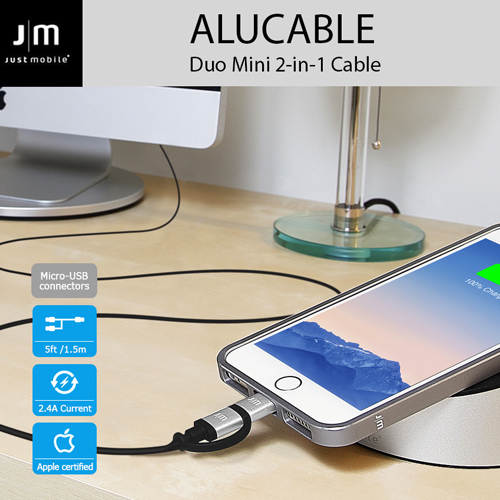 MFi認証 ライトニング＆micro-USB 変換ケーブル AluCable Duo